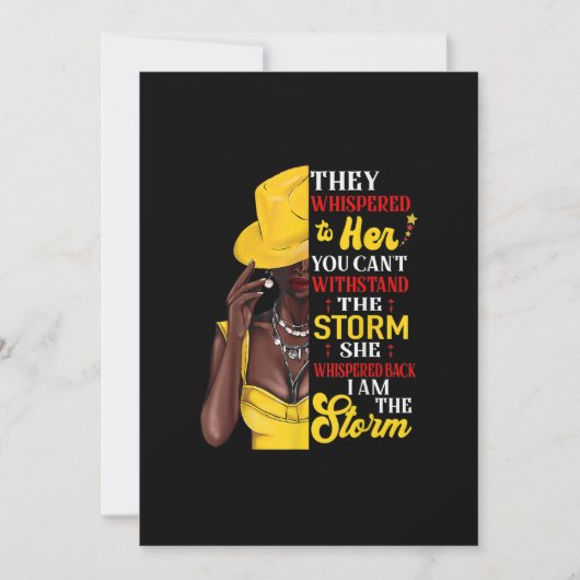 彼女はささやき返した、私は嵐だ、黒人の歴史よ 招待状 (正面)