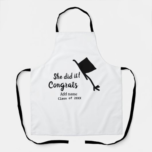 彼女はそれをやったおめでとう卒業を追加の学生名ye エプロン (正面)