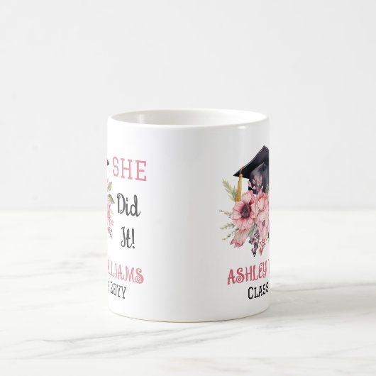 彼女はそれをやったグレードキャップとピンクの花模様 コーヒーマグカップ (中央)