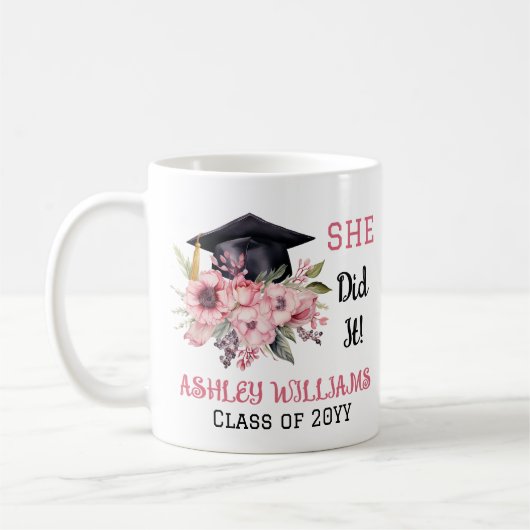 彼女はそれをやったグレードキャップとピンクの花模様 コーヒーマグカップ (左)