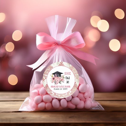 彼女はそれをやったグレードキャップとピンクの花模様 ラウンドシール