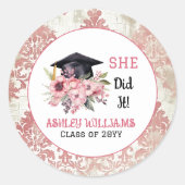 彼女はそれをやったグレードキャップとピンクの花模様 ラウンドシール (正面)