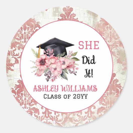 彼女はそれをやったグレードキャップとピンクの花模様 ラウンドシール (正面)