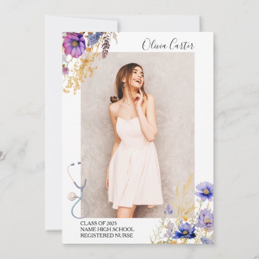 彼女はそれをワイルドフラワー金ゴールドRN卒業パーティーを獲得 招待状 (裏面)