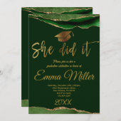 彼女はそれを行った – グリーンと金ゴールド卒業パーティー 招待状 (正面/裏面)
