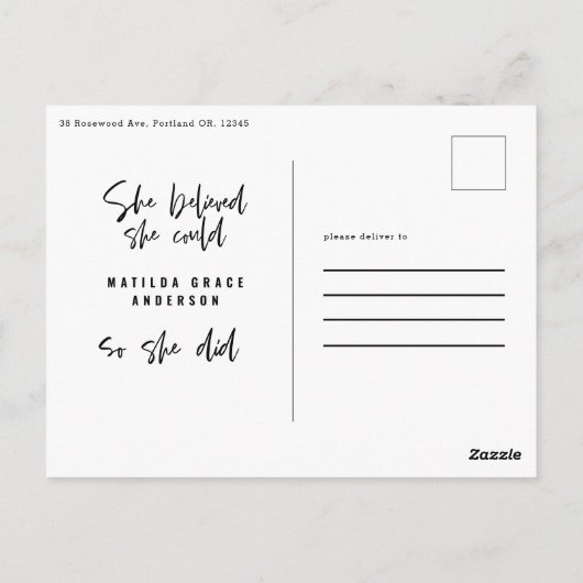 彼女はできると信じたので、卒業式をやり遂げた ポストカード (裏面)