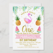 彼女はとても甘い熱帯フラミンゴファースト誕生日 招待状 (正面)