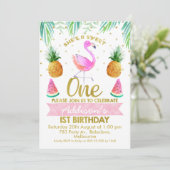 彼女はとても甘い熱帯フラミンゴファースト誕生日 招待状 (スタンド正面)