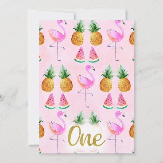 彼女はとても甘い熱帯フラミンゴファースト誕生日 招待状 (裏面)