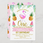 彼女はとても甘い熱帯フラミンゴファースト誕生日 招待状 (正面/裏面)