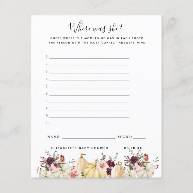 彼女はどこにいた |赤ちゃんシャワーゲーム (正面)