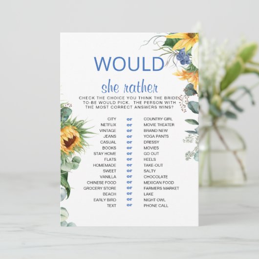 彼女はどちらがいい？ - ヒマワリのブライダルシャワー 招待状 (スタンド正面)
