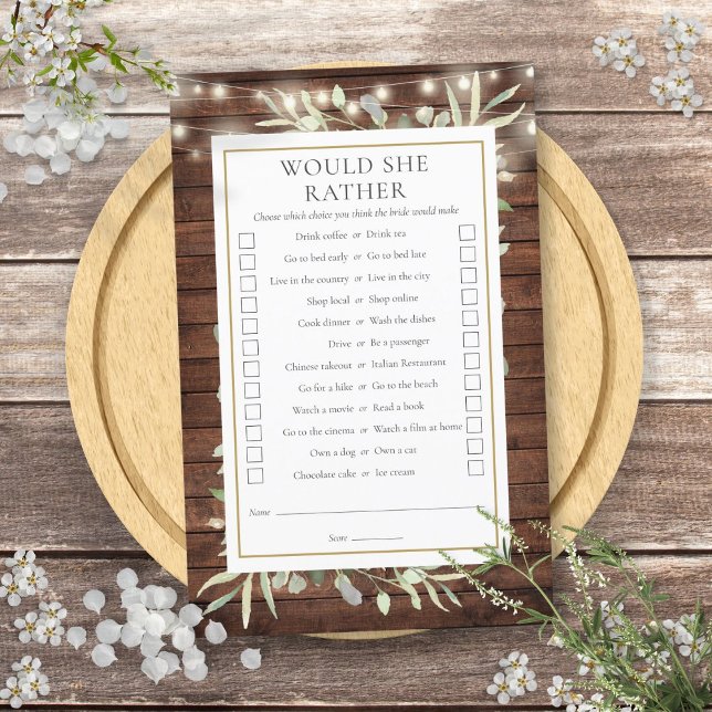 彼女はどちらを好む？ ブライダルシャワーティーパーティゲーム (Would She Rather Bridal Shower Tea Party Game)