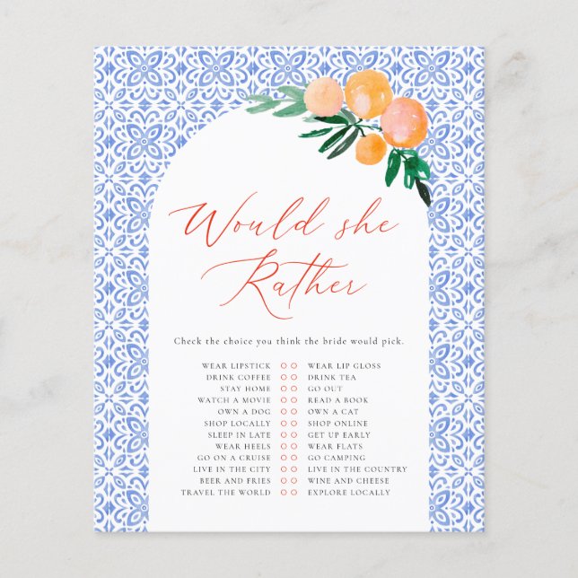 彼女はむしろオレンジ色のスピリッツブライダルシャワーゲーム (正面)