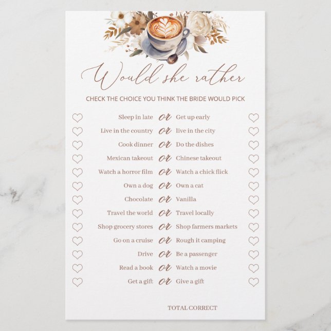 彼女はむしろコーヒーブライダルシャワーゲーム (正面)