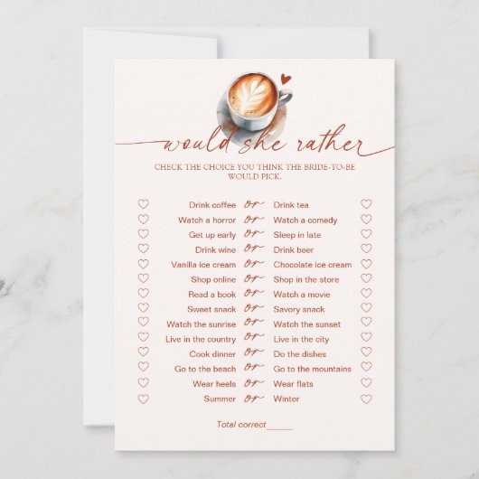彼女はむしろコーヒーブライダルシャワーゲーム 招待状 (正面)