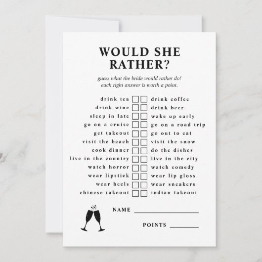 彼女はむしろシャンパンのブライダルシャワーゲーム 招待状 (正面)