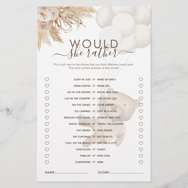 彼女はむしろテディベア赤ちゃんシャワーのゲーム (正面)