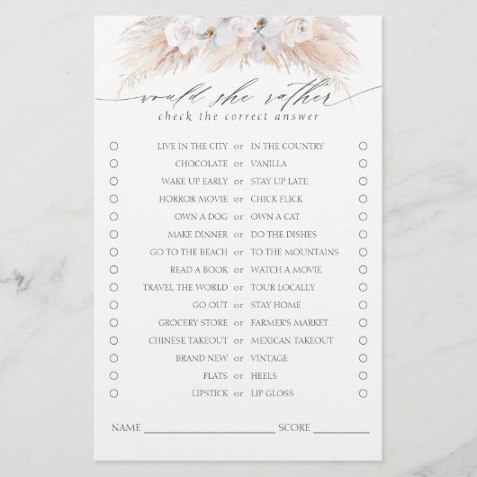 彼女はむしろパンパスグラスブライダルシャワーゲーム (正面)