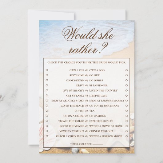 彼女はむしろヒトデのブライダルシャワーのゲームカード 招待状 (正面)