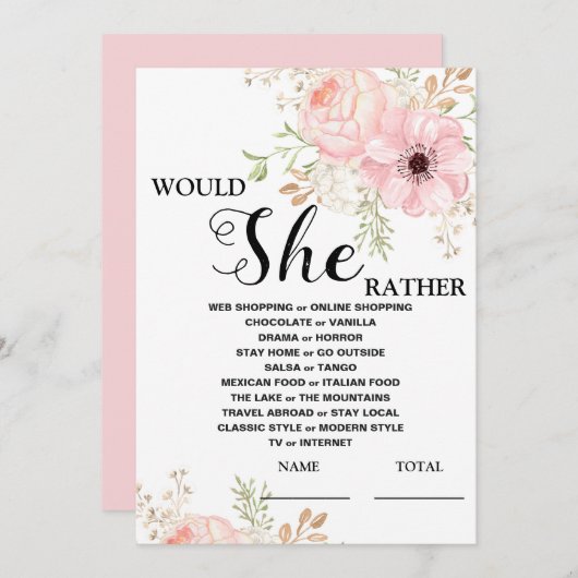 彼女はむしろピンクのフローラブライダルゲーム 招待状 (正面/裏面)