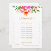 彼女はむしろピンクのフローラブライダルシャワーゲーム 招待状 (正面/裏面)