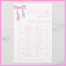 彼女はむしろピンクの弓のブライダルシャワーゲーム