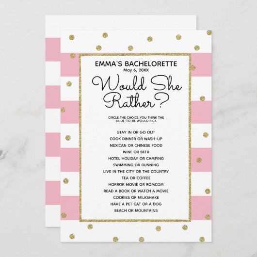 彼女はむしろブライダルの赤ちゃんシャワーのゲーム 招待状 (正面/裏面)