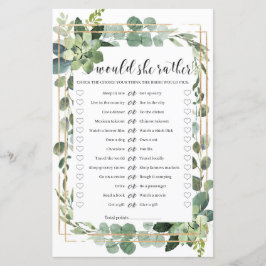 彼女はむしろブライダルシャワーゲームの緑の金ゴールド