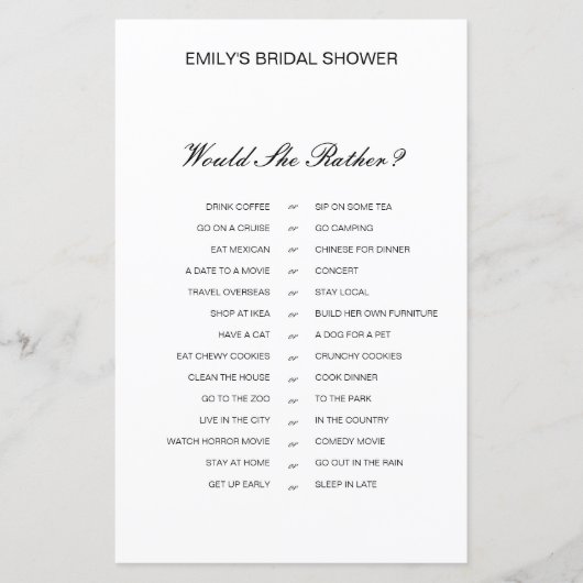 彼女はむしろブライダルシャワーゲーム印刷を (正面)