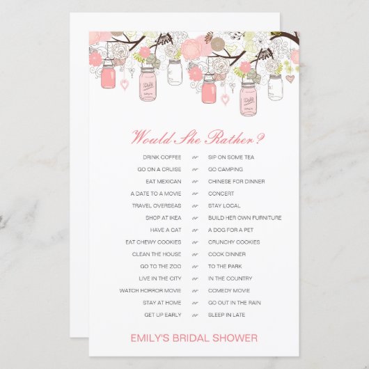 彼女はむしろブライダルシャワーゲーム印刷を (正面/裏面)