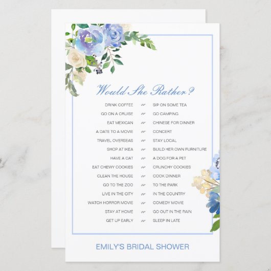 彼女はむしろブライダルシャワーゲーム印刷を (正面/裏面)