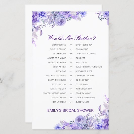 彼女はむしろブライダルシャワーゲーム印刷を (正面/裏面)