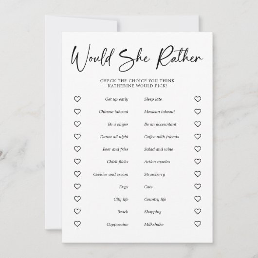 彼女はむしろブライダルシャワーパーティーゲーム 招待状 (正面)