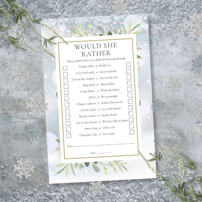 彼女はむしろブライダルシャワー茶パーティーゲーム (Would She Rather Bridal Shower Tea Party Game)