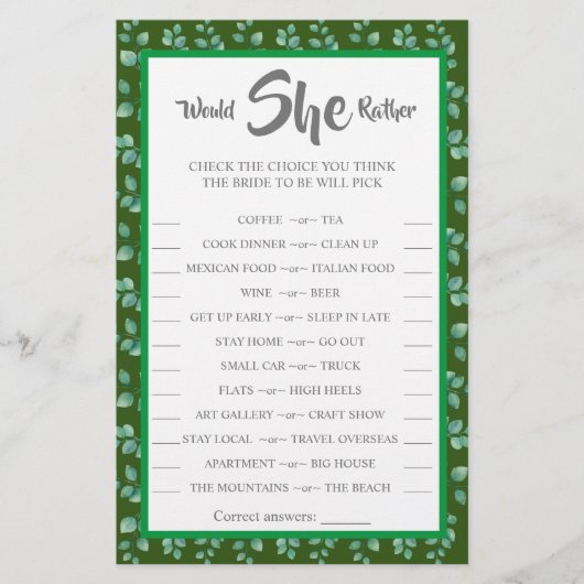 彼女はむしろユーカリBridalShowerゲームカードを望む チラシ (正面)