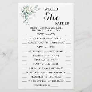 彼女はむしろユーカリBridalShowerゲームカードを望む チラシ