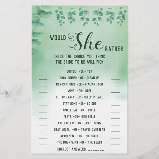 彼女はむしろユーカリBridalShowerゲームカードを望む チラシ (正面)