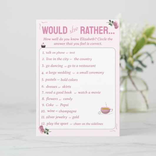 彼女はむしろ写真のブライダルシャワーと一緒に アドバイスカード (スタンド正面)