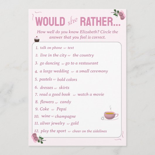 彼女はむしろ写真のブライダルシャワーと一緒に アドバイスカード (正面)