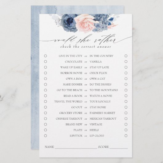 彼女はむしろ埃っぽい青いブライダルシャワーの試合を (正面/裏面)