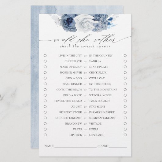 彼女はむしろ埃っぽい青いブライダルシャワーの試合を (正面/裏面)