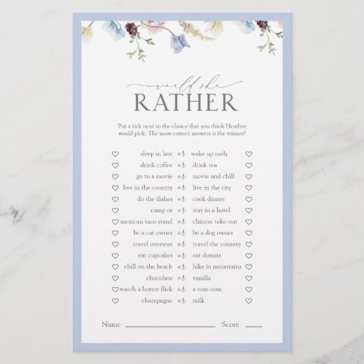 彼女はむしろ埃っぽい青いワイルドフラワーシャワーゲームを (正面)