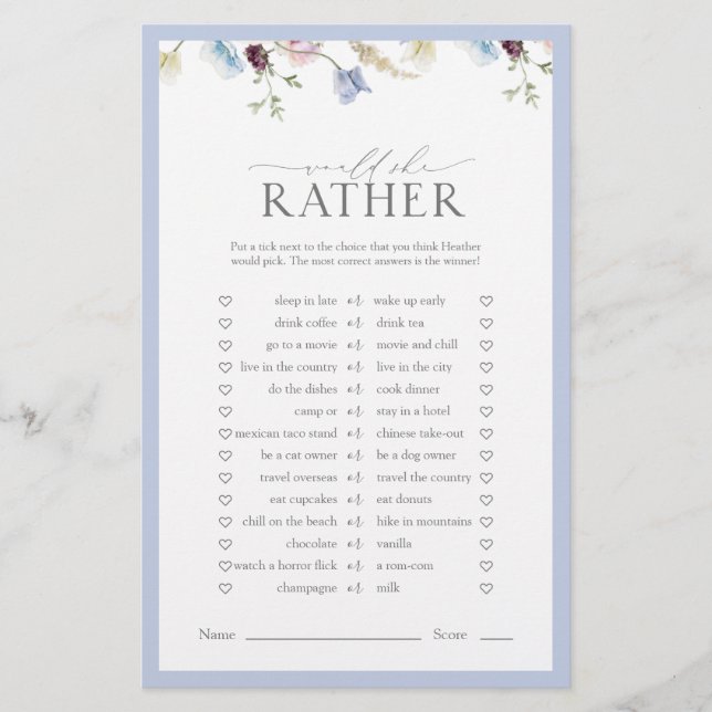 彼女はむしろ埃っぽい青いワイルドフラワーシャワーゲームを (正面)