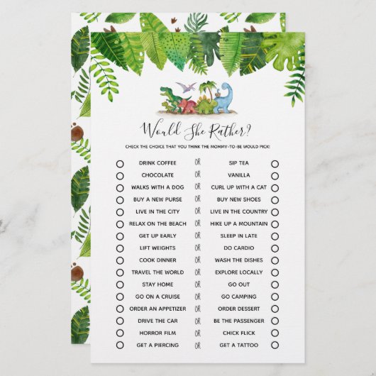 彼女はむしろ恐竜の赤ちゃんシャワーのゲーム (正面/裏面)