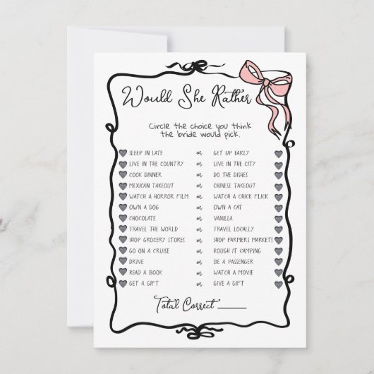 彼女はむしろ手引き弓のブライダルシャワーゲーム 招待状 (正面)