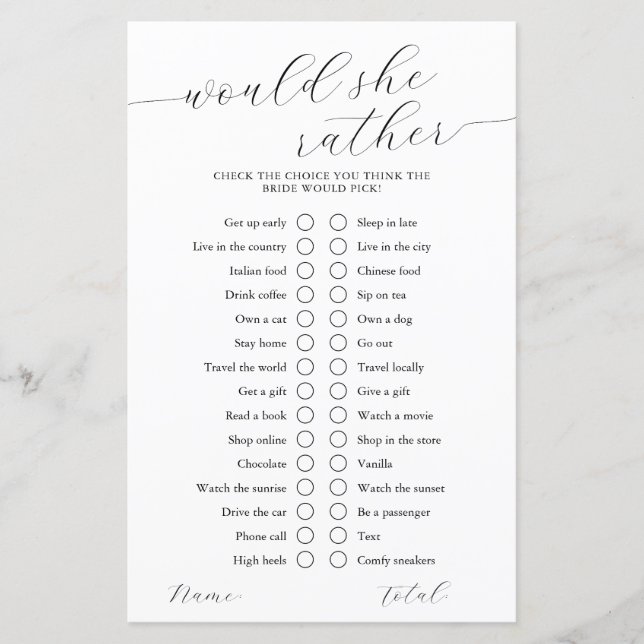 彼女はむしろ書道のブライダルシャワーゲーム (正面)