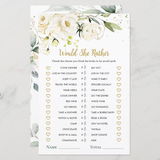 彼女はむしろ白いバラのブライダルシャワーゲーム (正面/裏面)