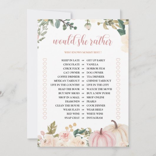 彼女はむしろ秋の赤ちゃんシャワーゲームカードを望む 招待状 (正面)