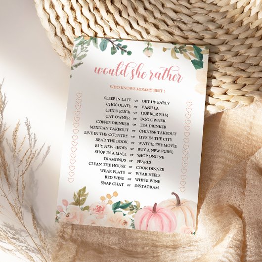 彼女はむしろ秋の赤ちゃんシャワーゲームカードを望む 招待状